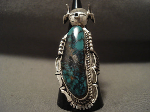 Extremely Detailed Vintage Navajo 'Kachina Maiden' Spider Turquoise Silver Ring