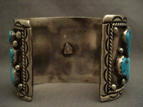 Monumental Old Navajo Blue Gem Turquoise Silver Bracelet