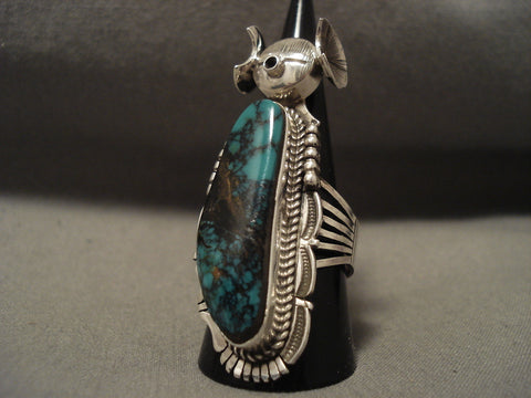 Extremely Detailed Vintage Navajo 'Kachina Maiden' Spider Turquoise Silver Ring