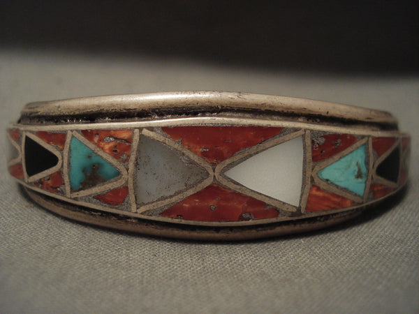 Early 1900's Voin Silver Vintage Zuni Turquoise Coral Silver Bracelet