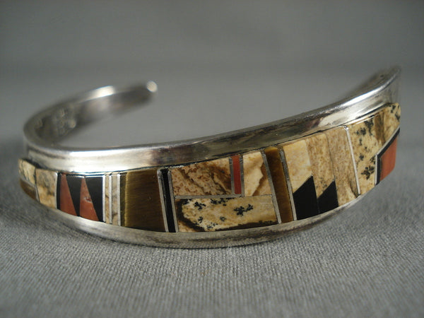 Advanced Work Vintage Navajo 'Wood Sampling' Silver Bracelet