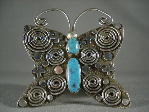 Huge Modernistic Navajo Silver Turquoise Bracelet