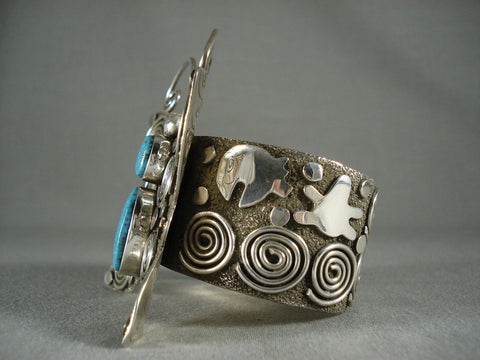 Huge Modernistic Navajo Silver Turquoise Bracelet