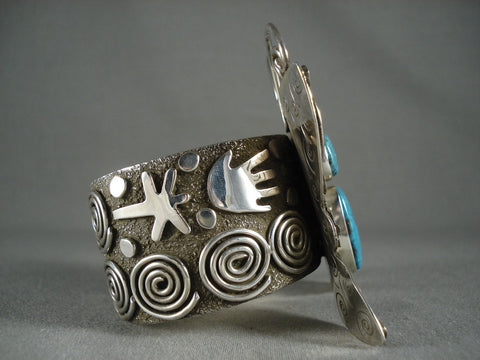 Huge Modernistic Navajo Silver Turquoise Bracelet