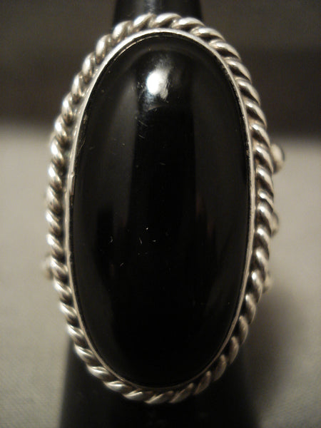 Important Huge Vintage Navajo Orville Tsinnie Onyx Sterling Silver Ring