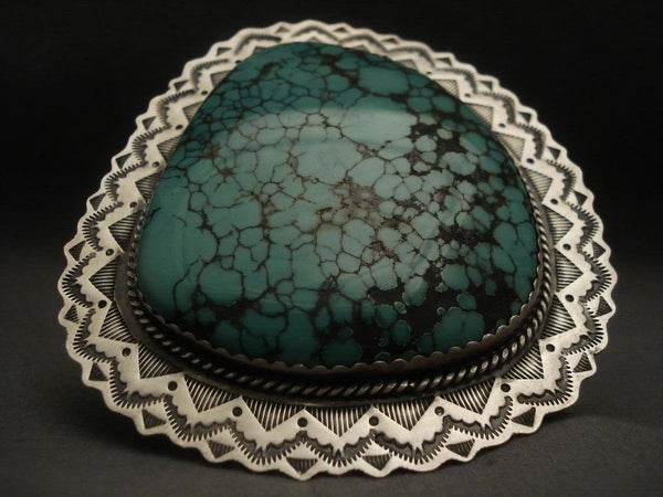 Giganctic Vintage Navajo Spiderweb Turquoise Silver Bracelet