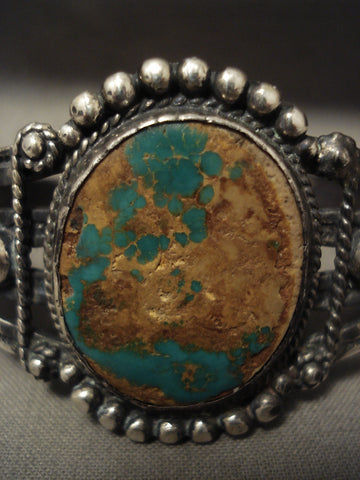 Huge Early 1900's Vintage Navajo 'Natural Royston Turquoise' Silver Bracelet