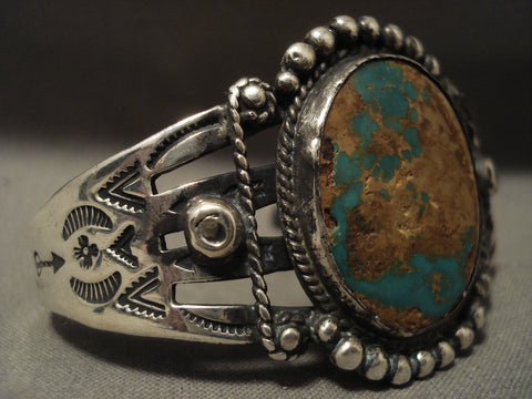 Huge Early 1900's Vintage Navajo 'Natural Royston Turquoise' Silver Bracelet