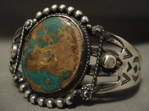 Huge Early 1900's Vintage Navajo 'Natural Royston Turquoise' Silver Bracelet