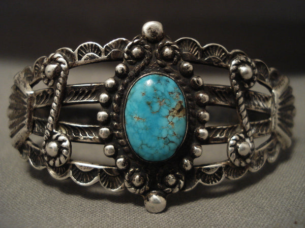 Early 1900's Vintage Navajo Domed #8 Turquoise Silver Bracelet