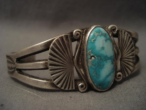 Very Old Vintage Navajo Blue Carico Lake Turquoise Ingot Silver Bracelet