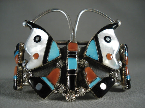 Extreme Detail Modernistic Zuni Butterfly Natural Silver Bracelet