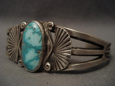 Very Old Vintage Navajo Blue Carico Lake Turquoise Ingot Silver Bracelet