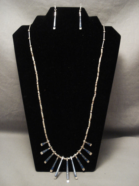 Cute And Incredible Old Zuni Denim Lapis Silver Necklace Set