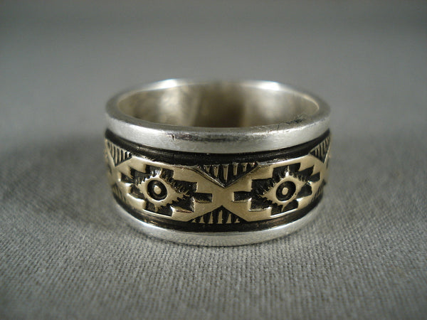 Quality Vintage Navajo 'Rug Works' Gold Silver Ring