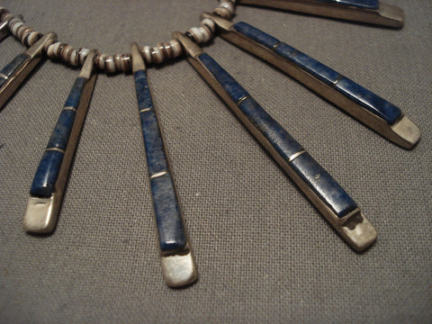 Cute And Incredible Old Zuni Denim Lapis Silver Necklace Set