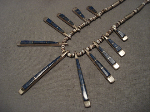 Cute And Incredible Old Zuni Denim Lapis Silver Necklace Set