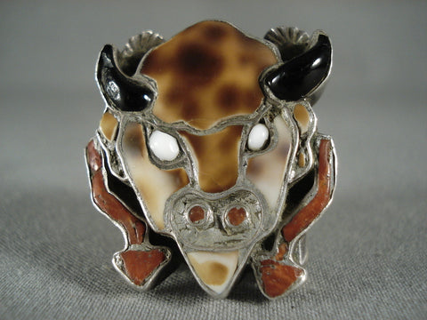 24 Grams Colossal Vintage Zuni Buffalo Head Silver Ring