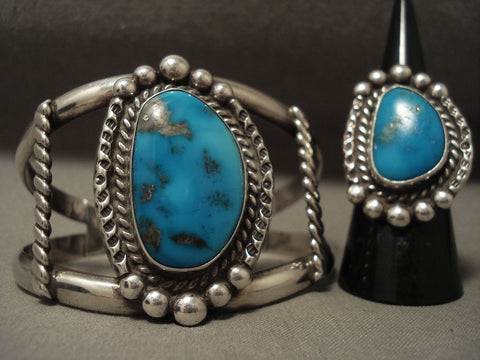 Opulent Vintage Navajo Bisbee/ Persin Turquoise Silver Bracelet Ring