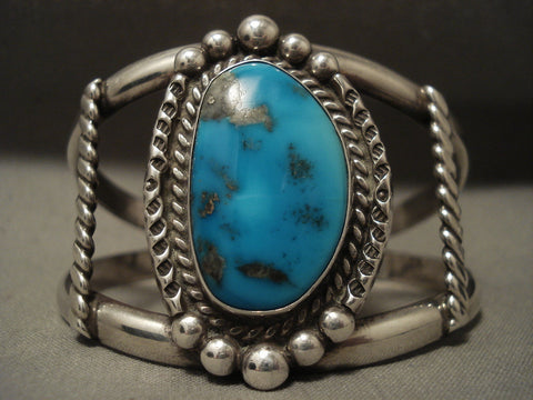 Opulent Vintage Navajo Bisbee/ Persin Turquoise Silver Bracelet Ring