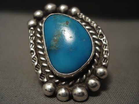 Opulent Vintage Navajo Bisbee/ Persin Turquoise Silver Bracelet Ring