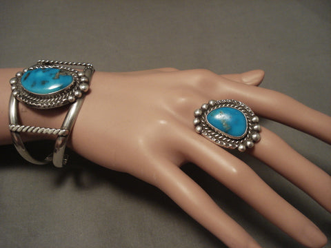 Opulent Vintage Navajo Bisbee/ Persin Turquoise Silver Bracelet Ring