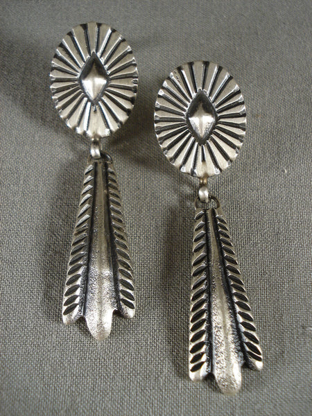 Hand Tooled Navajo Silver Dangling Earrings-expert Stampings