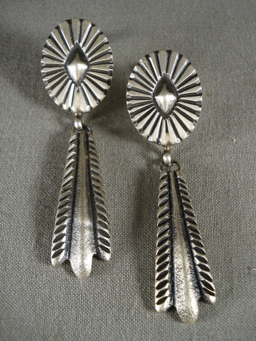 Hand Tooled Navajo Silver Dangling Earrings-expert Stampings