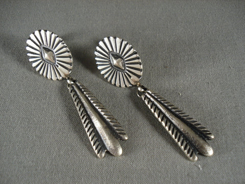 Hand Tooled Navajo Silver Dangling Earrings-expert Stampings