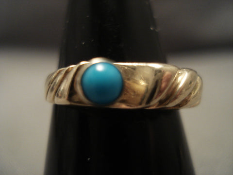 Solid 14k Gold Vintage Navajo Turquoise Ring