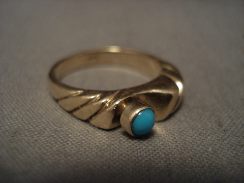 Solid 14k Gold Vintage Navajo Turquoise Ring