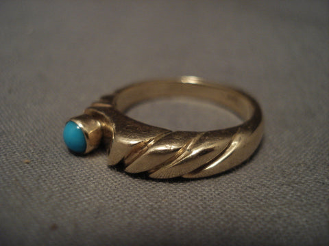 Solid 14k Gold Vintage Navajo Turquoise Ring