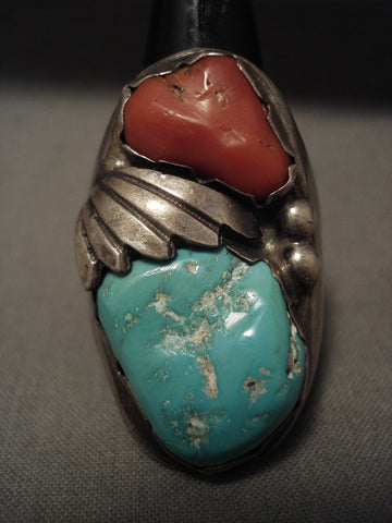 One Of The Heaviest Vintage Zuni/ Navajo Turquoise Silver Ring- 45 Grams!!!!!