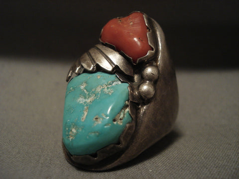 One Of The Heaviest Vintage Zuni/ Navajo Turquoise Silver Ring- 45 Grams!!!!!