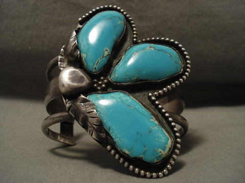 Opulent Vintage Navajo 'Giant Persin' Turquoise Silver Bracelet