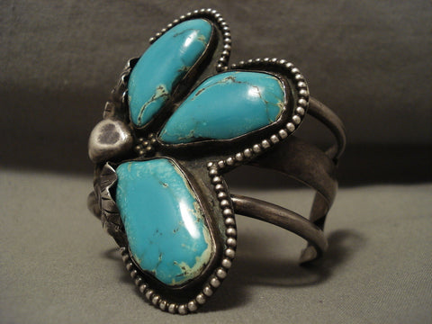 Opulent Vintage Navajo 'Giant Persin' Turquoise Silver Bracelet