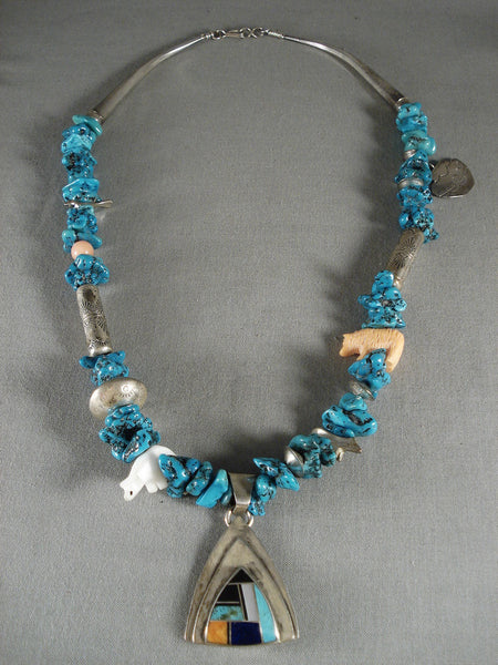 Museum Vintage Navajo 'Huge Bead' Turquoise Silver Necklace Old