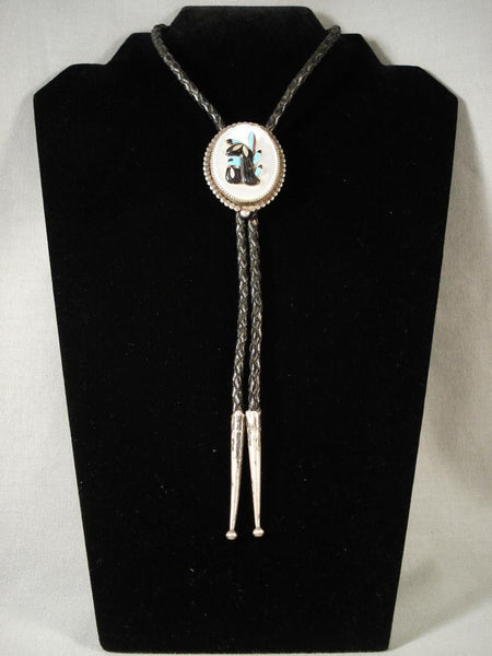 Museum Vintage Zuni rain Dance Silver Bolo Tie