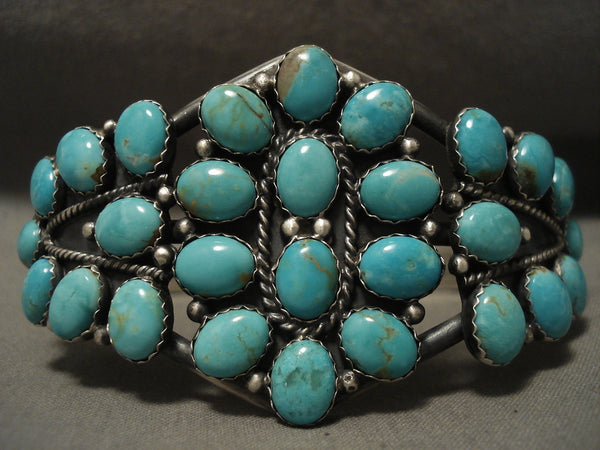 Big Wrist Sized Vintage Navajo 'Domed Turquoise' Sterling Silver Bracelet