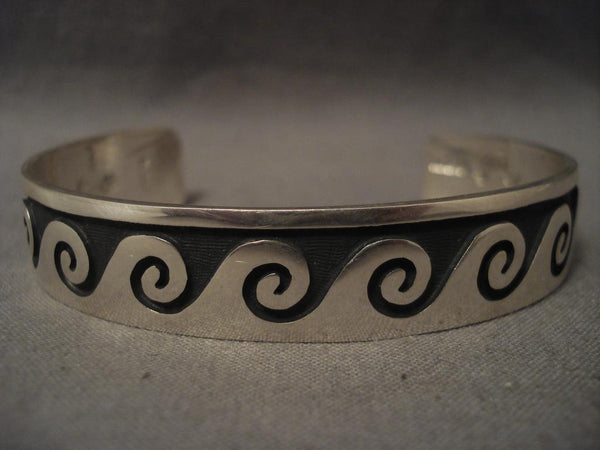 Rare Vintage Hopi Silver Overlay Wave Bracelet