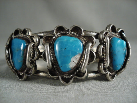 Very Old Vintage Navajo Triangular Turquoise Silver Bracelet Old