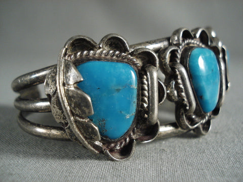 Very Old Vintage Navajo Triangular Turquoise Silver Bracelet Old