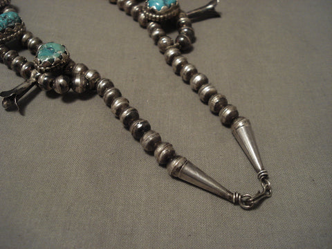 Huge Vintage Navajo 'Sky Blue Turquoise' Navajo Squash Blossom Silver Necklace