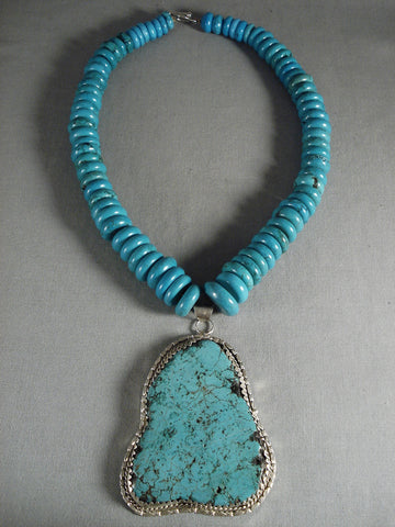 Huge Vintage Navajo 'Spider Turquoise' Silver Nugget Necklace Old