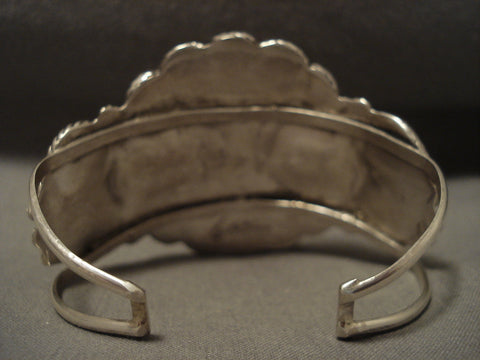 Huge Modernistic Zuni 'Turquoise Swirl' Sterling Silver Bracelet