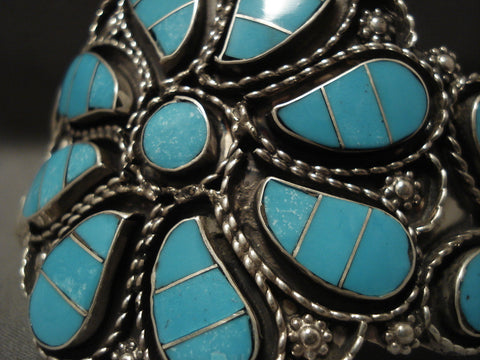 Huge Modernistic Zuni 'Turquoise Swirl' Sterling Silver Bracelet