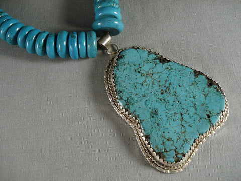 Huge Vintage Navajo 'Spider Turquoise' Silver Nugget Necklace Old