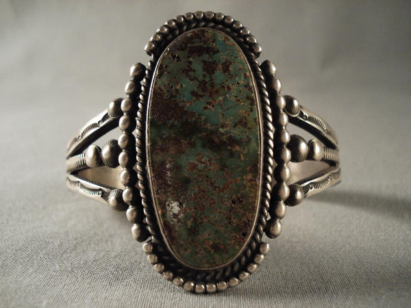 Towering Vintage Navajo Green Turquoise Silver Bracelet Old