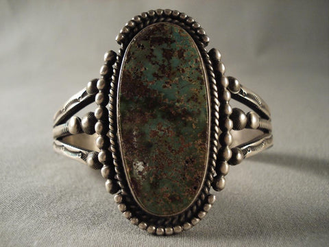 Towering Vintage Navajo Green Turquoise Silver Bracelet Old