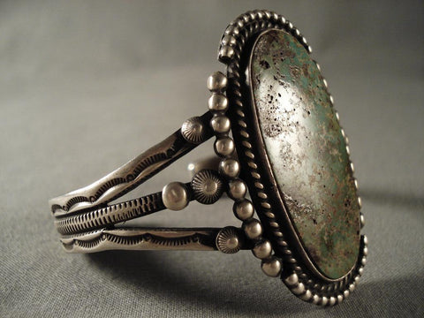 Towering Vintage Navajo Green Turquoise Silver Bracelet Old